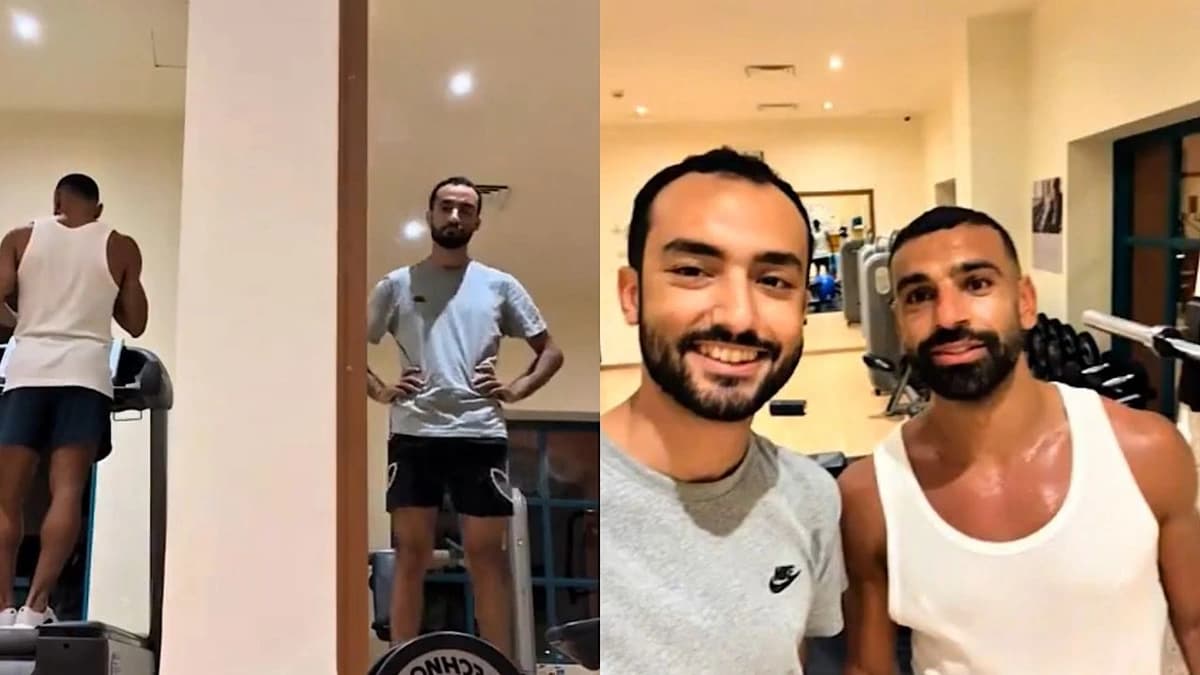 محمد صلاح يبادر أحد المشجعين بطلب صورة سيلفي داخل صالة الجيم