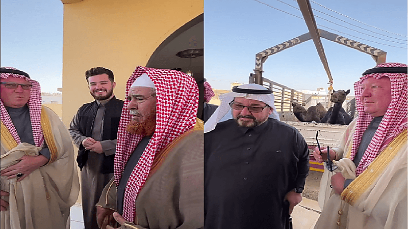 شاهد.. مواطن يفاجئ رجل أعمال أمريكي ووالده ويهديهما ناقتين