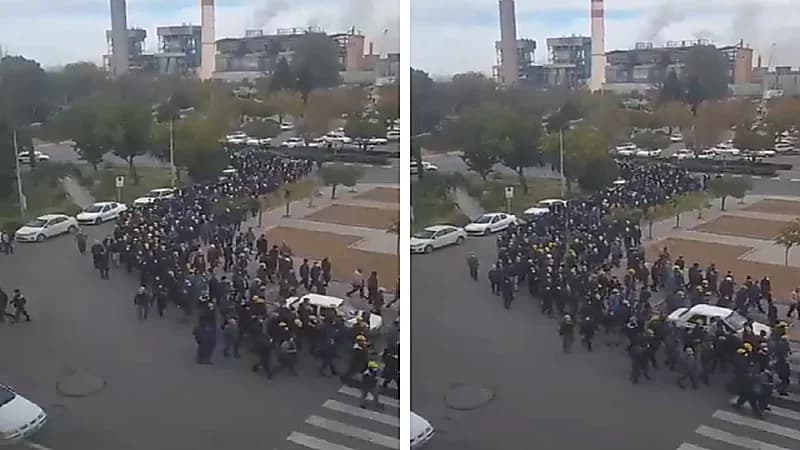 بالفيديو .. مئات العمال يضربون عن العمل في مصافي النفط بإيران