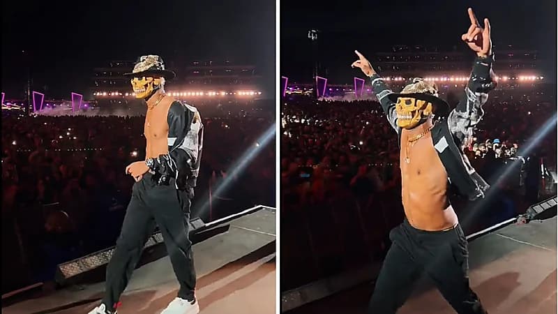 بالفيديو.. محمد رمضان يرتدي قناع "هيكل عظمي" في حفل مدل بيست