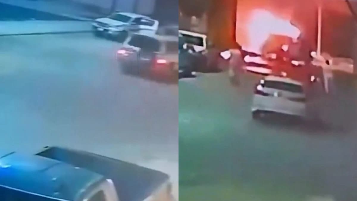 شاب يبعد سيارة مشتعلة عن منزل جاره وينقذه من كارثة محققة.. فيديو