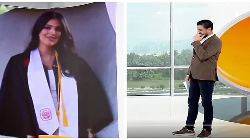 شاهد.. بكاء مذيع "العربية" بعدما تفاجأ بوضع صورة ابنته داخل الاستديو