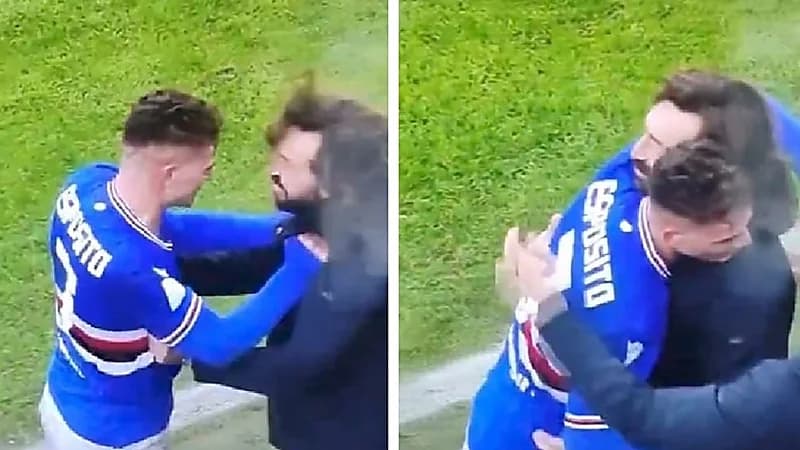 احتفال عنيف من لاعب سامبدوريا مع مدربه بيرلو.. فيديو