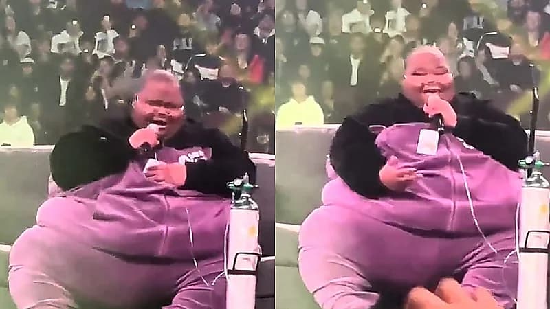 مغني الراب ديف بلانت يظهر على المسرح بأسطوانة أكسجين بسبب وزنه الزائد .. فيديو