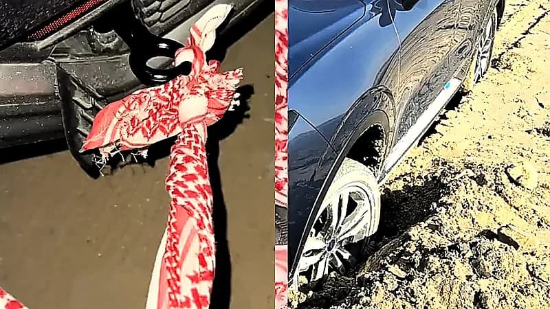 فزعة مواطن لمهندس مصري علقت سيارته بالرمال.. فيديو