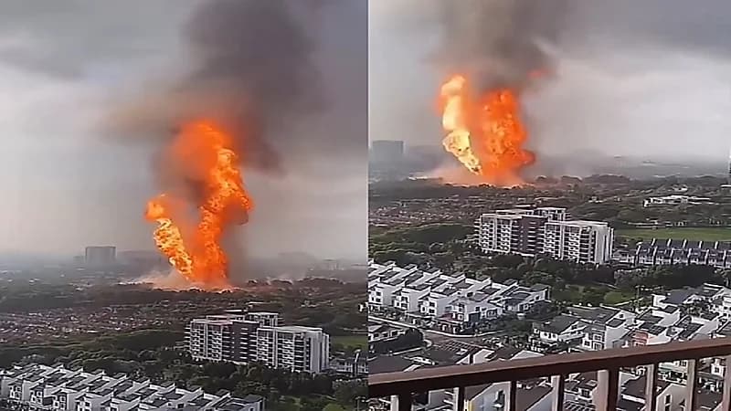 انفجار هائل لأنبوب غاز في ماليزيا .. فيديو