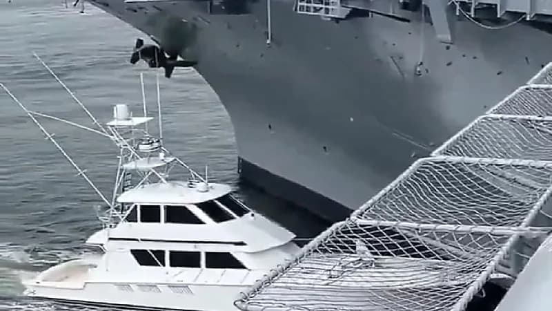 حادث تصادم بين سفينة صيد وحاملة طائرات أمريكية والقبض على قائدها مخموراً .. فيديو