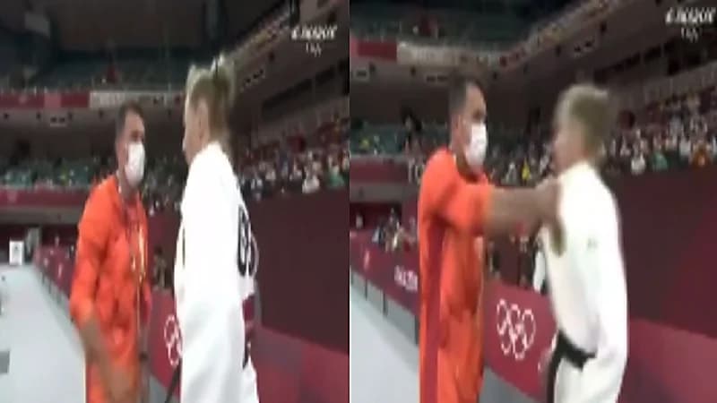 بالفيديو.. مدرب يجر لاعبته بقوة قبل بدء نزالات الجودو